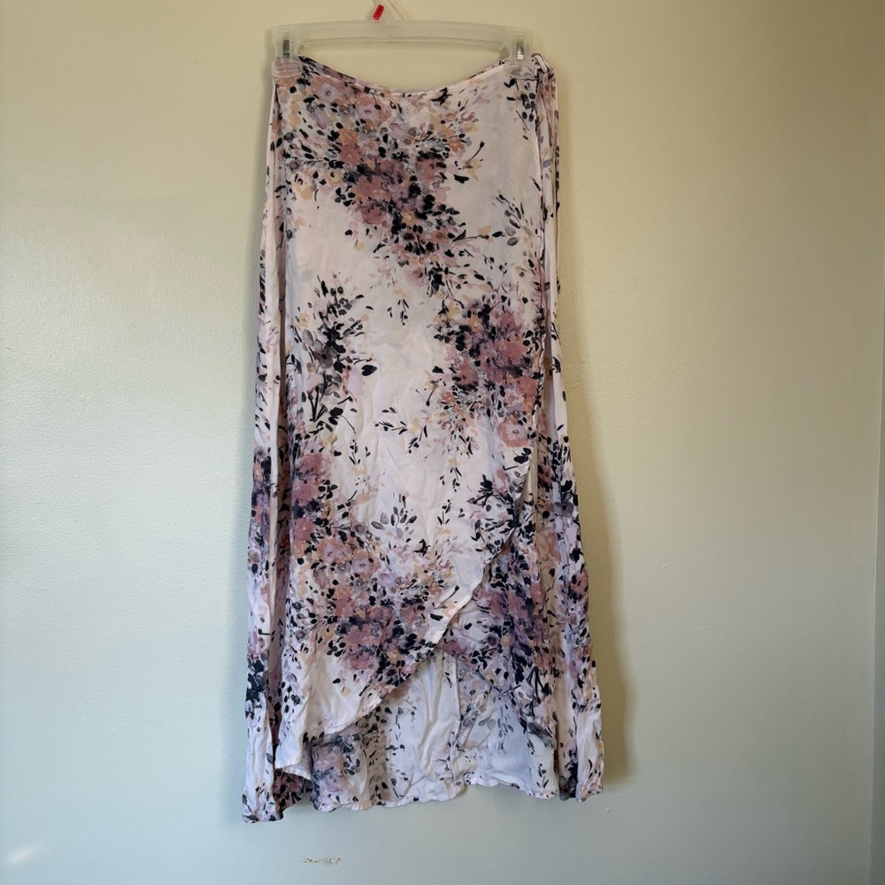 Lulu's | Floral Midi Wrap Skirt, Pink, Purple | Size Small